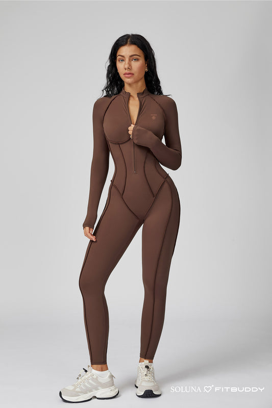 Fitbuddy Seamless Jumpsuit GZL105 – Brown – Shaping, Ademend & Squatproof – Dames – Maat XL