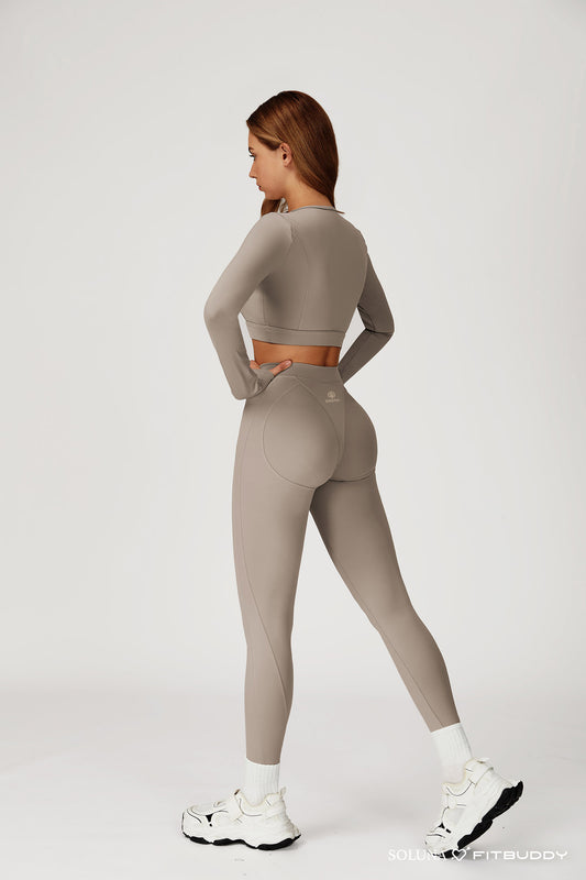 Fitbuddy Seamless Sport Legging GZL115 – Camel Grey – High Waist, Squatproof & Shaping – Dames – Maat XL