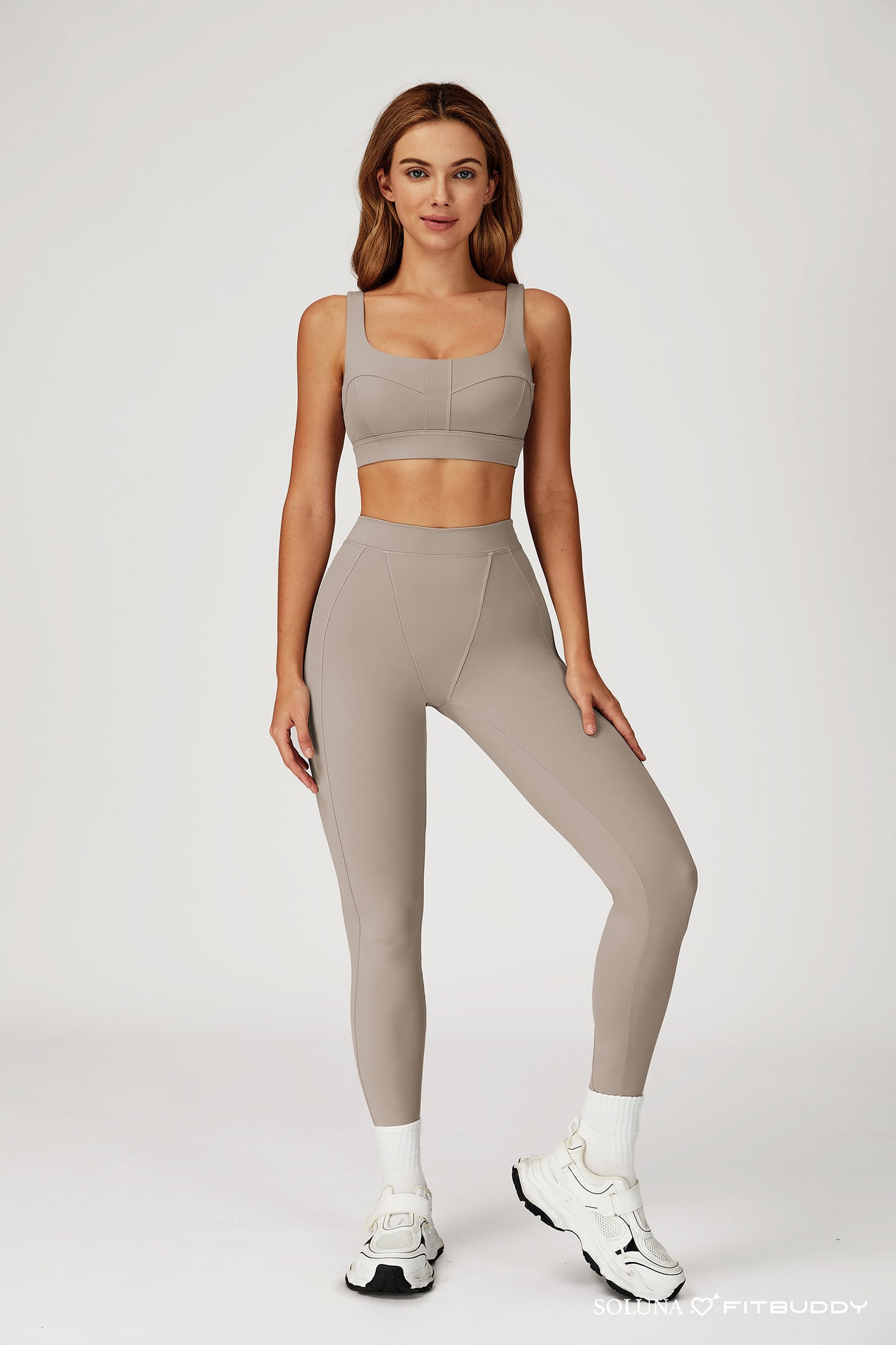 Fitbuddy Seamless Sport Legging GZL115 – Camel Grey – High Waist, Squatproof & Shaping – Dames – Maat XL