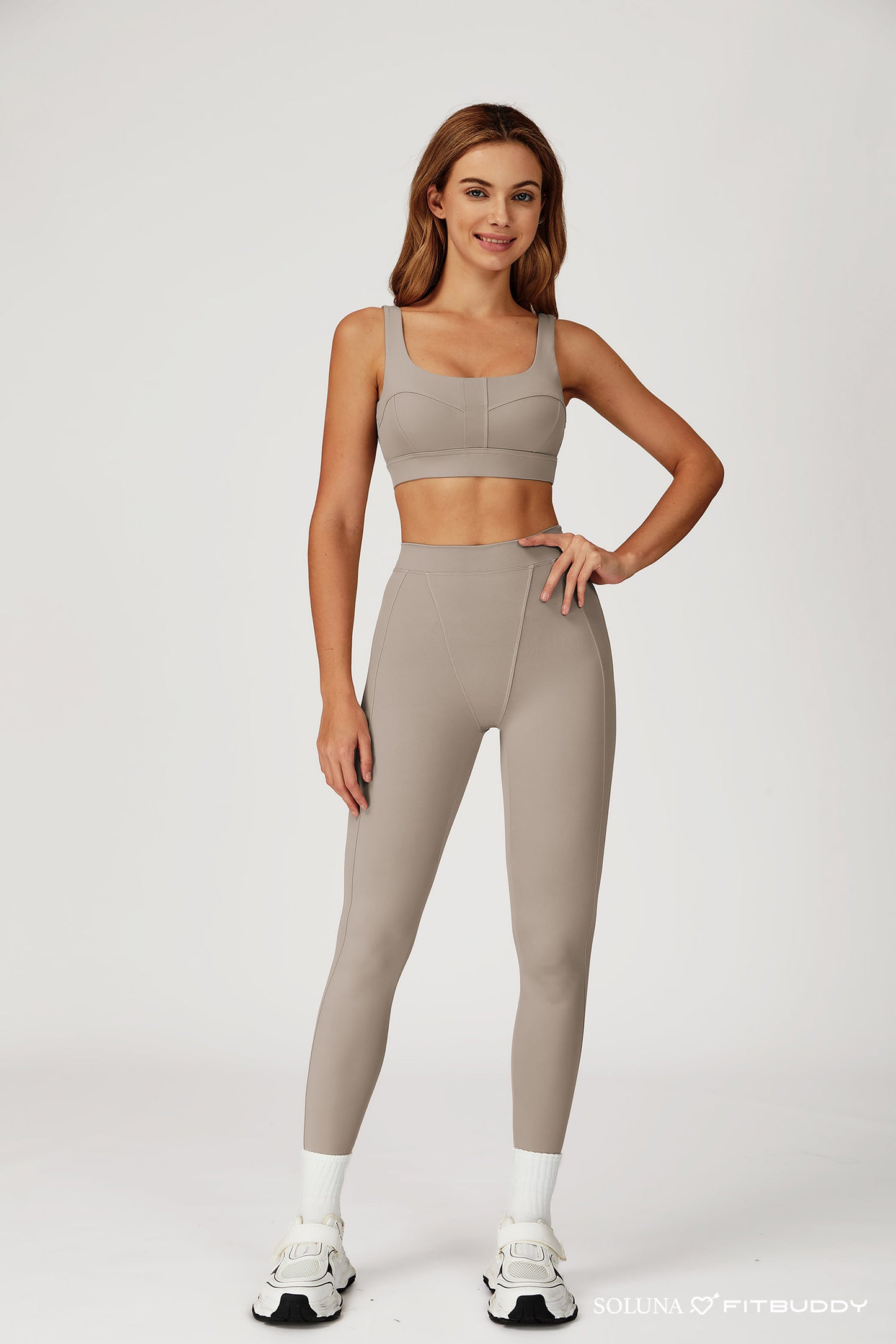 Fitbuddy Seamless Sport Legging GZL115 – Camel Grey – High Waist, Squatproof & Shaping – Dames – Maat XL