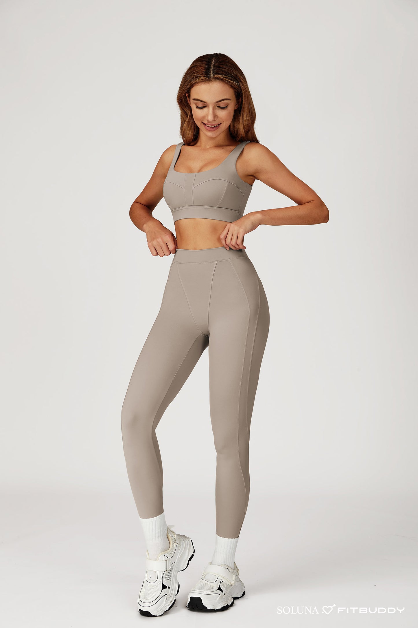 Fitbuddy Seamless Sport Legging GZL115 – Camel Grey – High Waist, Squatproof & Shaping – Dames – Maat XL