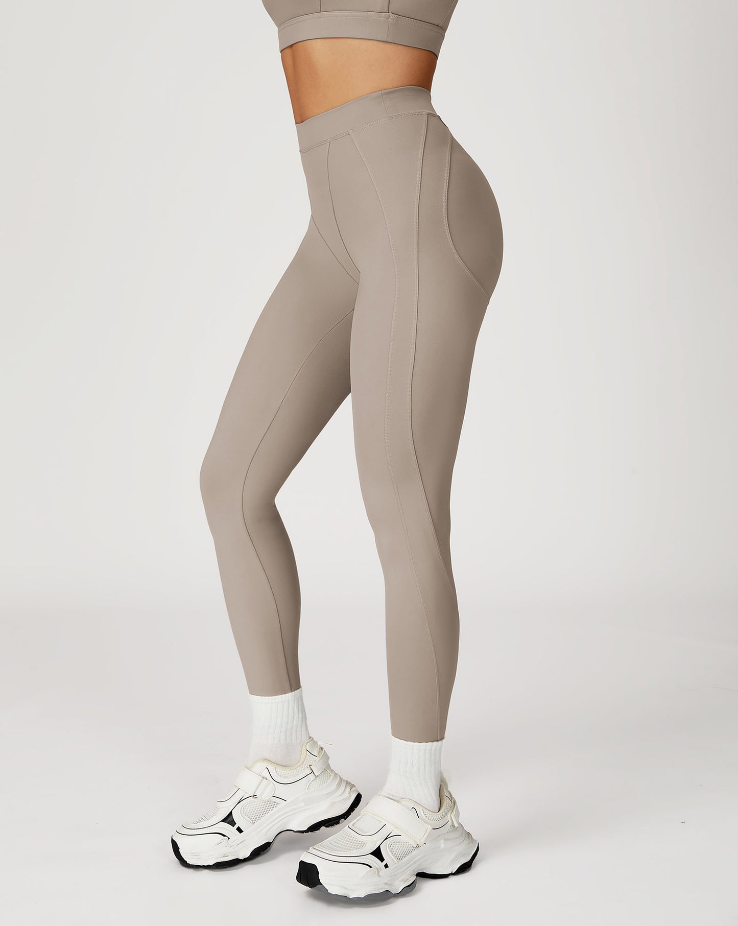 Fitbuddy Seamless Sport Legging GZL115 – Camel Grey – High Waist, Squatproof & Shaping – Dames – Maat XL