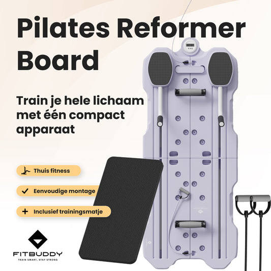FitBuddy Pilates Reformer Board – Multifunctioneel Buikspier Oefenbord met Stopwatch, Verstelbare Hoeken, Handvaten met Helistiek,